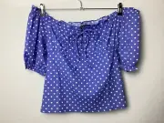 Dorothy Perkins Cut Out Cold Shoulder Bardot Polka Dot Spot Tie Blue Size 14