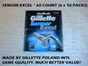 Gillette Sensor Excel Refill Cartridges Chromium Coating Blades 10 Count 6 Pack