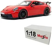 Maisto 1:18 Scale Porsche Car Model Metallic Simulation Diecast with Plastic Part Part Officially Licensed (Porsche 911 GT3 Red)