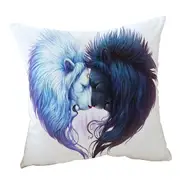 White Background Yin Yang Brotherhood Lions Cushion Cover