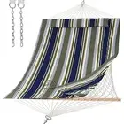 Hammocks Outdoor Double Hammock with Hardwood Spreader Bar, Cotton Blue&aqua