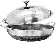 316 Stainless Steel 36cm Non-Stick Stir Fry Cooking Kitchen Wok Pan Honeycomb Double Sided 36cm with lid
