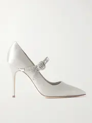 [Manolo Blahnik] Manolo Blahnik - Hamedi 105 Crystal-embellished Satin Point-toe Pumps - Gray - IT40 IT 40 Gray