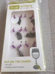 True Winery Stainless Steel And Pewter Wine Glass Charms 6pc set New In Package