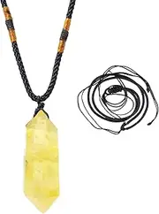 Runyangshi Citrine Healing Crystal Pendants, Double Pointed Natural Crystal Quartz Necklace 6 Faceted Chakra Crystal Wand Stone