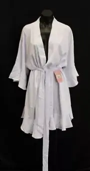 Birdy Grey Women's Kenny Ruffle Tie Robe CG2 White Size Medium/Large NWT