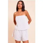 Petite Grey Stripe Flowy Shorts, Grey
