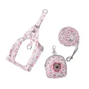 Pet Cat Dog Traction Rope Floral Backpack Chest Strap Pet Supplies(Pink,M)