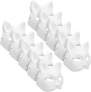 TOYANDONA 10 Pcs Blank Cat Masks to Decorate, Fox Mask White Paper Blank Hand Painted Face Mask Halloween Masquerade Costume Cosplay Accessories