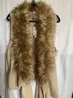 XL Vest faux Fur Cardigan Tan Brown Gold NWT Mob Wife Hobbit Goblin Forest Core
