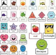 Ireer 24 Pcs Shapes Bulletin Board Set Include 14 Shapes Classroom Boarders Posters Cutouts 10 Color Bulletin Board Color Posters Cutouts Teaching Tool for Classroom Wall School Learning Decoration
