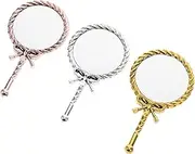 ADOCARN 3Pcs Vintage Handheld Vanity Mirror with Electroplated Handle Ergonomic Design for Comfortable Makeup Application Portable Travel Makeup Accessory for Women and Home Decor