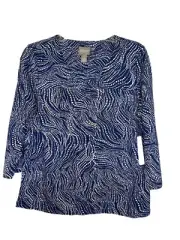 Chico’s NWT Ripple Dots Sz M (8) * 3/4 Sleeve Stretchy Navy White Top 570302808