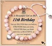 [JYTDBCS] Year Old Birthday Gifts for Girls, Pink Zebra Natural Stone Jewellery Bracelet with Sweet Heart Charm and Message Card for Daughter/Granddaughter/Niece, Resin