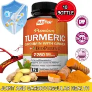 Turmeric Curcumin with Ginger & BioPerine Joint Pain 2250 mg Root 120 Capsules