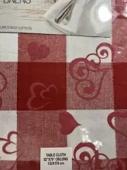 Cottage Classic Linens Red White Plaid Hearts Tablecloth 52”x70” Oblong