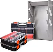 [AA Products Inc.] P-SH-Hanging Tote Kit for Van Shelving Storage, 3 Plastic Storage Box w/1 Set Hanging Organizer Holder for Small Parts, Screws and Hardwares