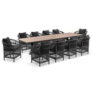 Kansas 3m Outdoor Teak Timber and Aluminium Dining Table with 10 Watego Malawi Style Wicker Chairs - Outdoor Aluminium Dining Settings