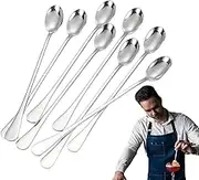 Long Spoons for Stirring - 8X Ice Tea Spoons Long Stainless Steel,Tableware Set 7.87in Iced Teaspoon Drink Stirrer for Milk Shaker Tall Cups Mugs