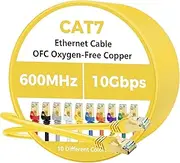 Cat 7 Ethernet Cable 100 FT, 10Gbps High Speed Internet Cord, SFTP Shielded, OFC Pure Copper, CAT7 RJ45 LAN Network Cable Compatible with PC, Laptop, PS5, Xbox Modem, Router, PoE, Yellow Cable