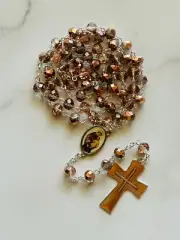 Vintage Crystal Glass Bead Silver Metal Holy Rosary for Catholic Prayers