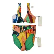 Calia By Carrie Underwood Bikini 2XS XXS Painterly Floral Tie Front 2 Piece