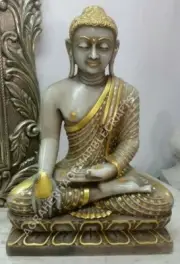 15" Antique Marble Buddha Religious Handmade Statue Occasional Gift Decor E1120