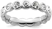 [JewelryWeb] 3.5mm 925 Sterling Silver Bezel Polished Stackable April Crystal Ring Size 10-Stackable-Ring for Women