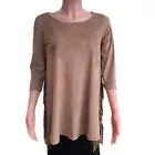 NWT Pocahontas Native Mocha Brown Boho Fringe Faux Suede Top Blouse Open Sides S