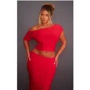 Shape Red Slinky Ruched Side Longline Top, Red