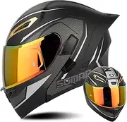 Motorcycle Helmet Flip-Up Modular Helmets, DOT/ECE Certified Full Face Helmet Scooter Helmet Crash Helmet Double Anti-Fog Visors Ideal for Men Women A,S=55-56CM