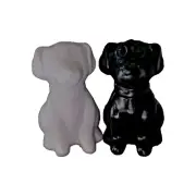 Labrador Dog Puppy Shaped Salt & Pepper Shakers Black White Minimalist Ceramic
