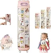 Rotating Toy Storage Tower, Transparent Vertical Stuffed Animal Storage Tube,Transparent Doll StorageTube with 360° Rotation Wheels with Lid for Living Room, Bedroom (Pink-A, 115cm/45.3in)