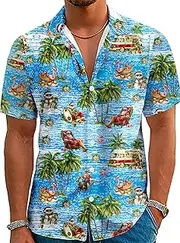 [YZMI] Christmas in July Hawaiian Shirt for Men Short Sleeve Button Down Xmas Aloha Shirt Summer Beach Tropical Party Gift