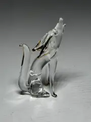 4" Vintage NWB Glass Blown Wolf Howling with Gold Trim on Ears