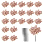 20 Sets Artificial Hydrangea Flower Heads with Stems for Bouquet,Dark Orange