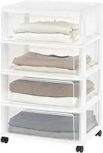 IRIS USA Plastic 4 Drawer Wide Storage Drawer Cart with 4 Caster Wheels for Home, White, Set of 1