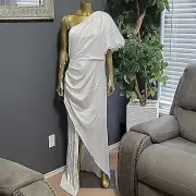 Boohoo White Puff One Shoulder Side Split Maxi Dress Size 14 NWT