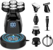 Head Shavers for Bald Men, 6-in-1 Electric Razor LED Display Dry/Wet Waterproof Detachable Head Shaver, Rechargeable 7D Rotary Shaver Grooming Kit for Men with 2 Charge Modes