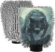 XYMZR Wolf Creepy Forest Absorbent Microfiber Car Wash Mitt, Funny Cute Anime Scratch Free for Cars Cleaning, Home Cleaning Mitts, 2 Pack, 10.24” L x 7.09” W