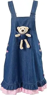 [CutiePlusU] Women's Suspender Overalls Dress Blue Suspender Dress with Plush Doll