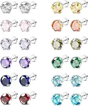 [ORAZIO] CZ Stud Earrings for Women Men Stainless Steel Cubic Zirconia Screwback Earrings Set
