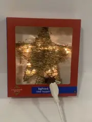 NEW December Home Rustic Lighted Tree Topper Gold Glitter Star 20 Lights 11”