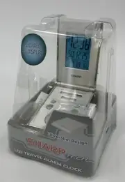 Vintage Sharp Tech Alarm Clock Temperature Time Date Slimline Travel SPC303