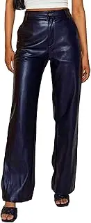 [Generic] Faux Leather Pants for Women Scrub Pants for Women Flare Leg Leather Leggings Bell Bottom Flare Pant with Pockets