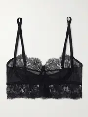 [Dolce & Gabbana] Dolce & Gabbana - Chantilly Lace-trimmed Tulle Underwired Bralette - Black - 5 5 Black