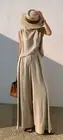 NWT Commense Two-Piece Beige Linen Blend Sleeveless Top/Wide-Leg Pants Set Small