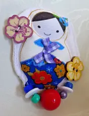 Fabric Handcrafted Brooch Pin Doll Print Flower Buttons Beads One Of A Kind