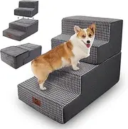 Sytopia Dog Steps Stairs for Bed - Non-Slip Pet Stairs for Small Dogs and Cats, 4-Steps Dog Ramp for Sofa with High Density Foam and Removable Cover, 60x38x45cm