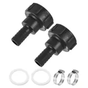 IBC Tank Hose Adapter 60mm Coarse Thread to 25mm Barbed Hose Fitting Black 2Pcs